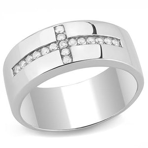 TK3225 High polished (no plating) Stainless Steel Ring with AAA Grade CZ in Clear - Joyeria Lady