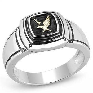 TK3226 Two-Tone IP Gold (Ion Plating) Stainless Steel Ring with Epoxy in Jet - Joyeria Lady