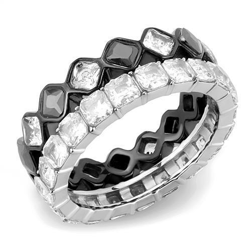TK3231 - Two-Tone IP Black (Ion Plating) Stainless Steel Ring with AAA Grade CZ  in Black Diamond - Joyeria Lady