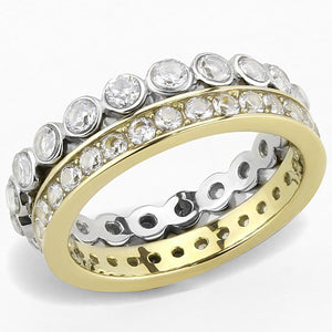 TK3232 - Two-Tone IP Gold (Ion Plating) Stainless Steel Ring with AAA Grade CZ  in Clear - Joyeria Lady