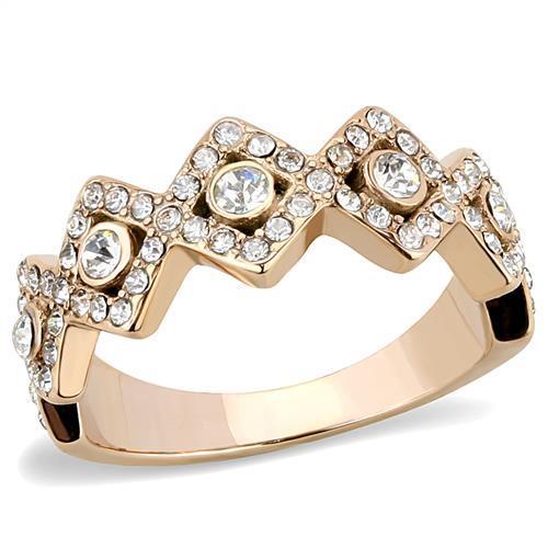 TK3237 - IP Rose Gold(Ion Plating) Stainless Steel Ring with Top Grade Crystal  in Clear - Joyeria Lady