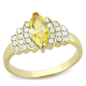TK3239 - IP Gold(Ion Plating) Stainless Steel Ring with AAA Grade CZ  in Topaz - Joyeria Lady
