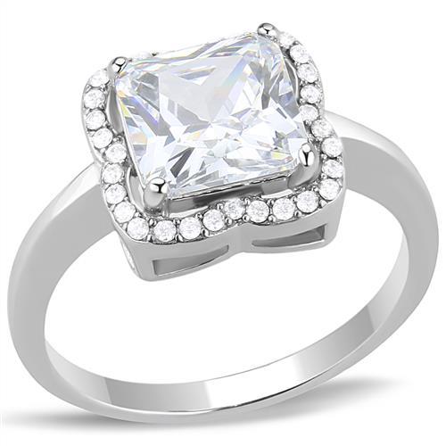 TK3242 - High polished (no plating) Stainless Steel Ring with AAA Grade CZ  in Clear - Joyeria Lady