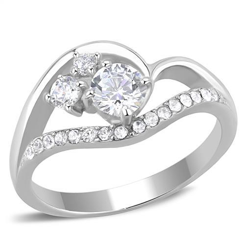 TK3243 - High polished (no plating) Stainless Steel Ring with AAA Grade CZ  in Clear - Joyeria Lady