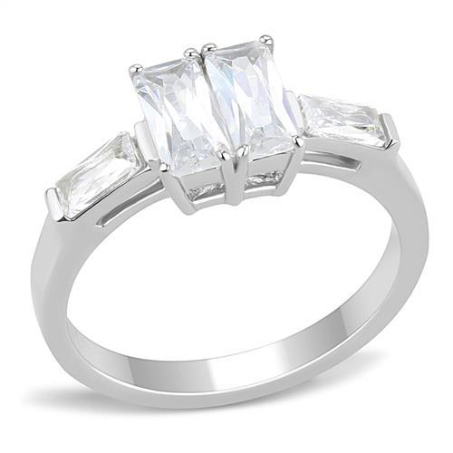 TK3244 - High polished (no plating) Stainless Steel Ring with AAA Grade CZ  in Clear - Joyeria Lady