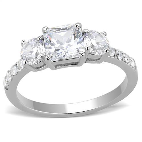 TK3246 - High polished (no plating) Stainless Steel Ring with AAA Grade CZ  in Clear - Joyeria Lady