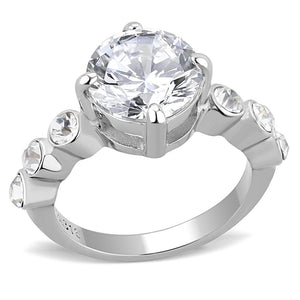 TK3247 - High polished (no plating) Stainless Steel Ring with AAA Grade CZ  in Clear - Joyeria Lady