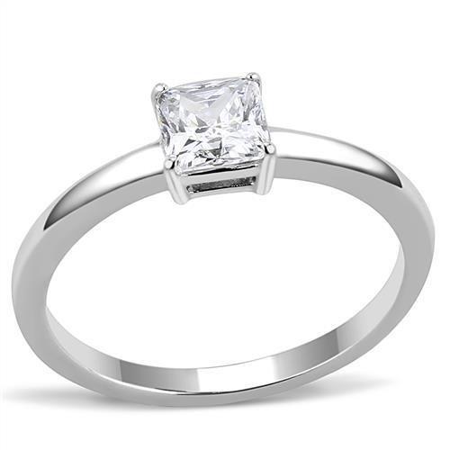TK3250 - High polished (no plating) Stainless Steel Ring with AAA Grade CZ  in Clear - Joyeria Lady