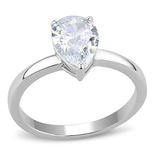 TK3251 - High polished (no plating) Stainless Steel Ring with AAA Grade CZ  in Clear - Joyeria Lady