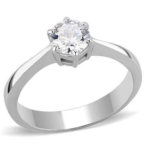 TK3252 - High polished (no plating) Stainless Steel Ring with AAA Grade CZ  in Clear - Joyeria Lady