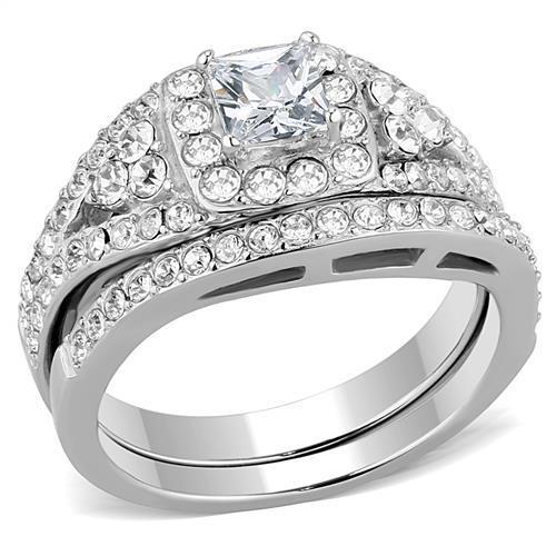 TK3253 High polished (no plating) Stainless Steel Ring with AAA Grade CZ in Clear