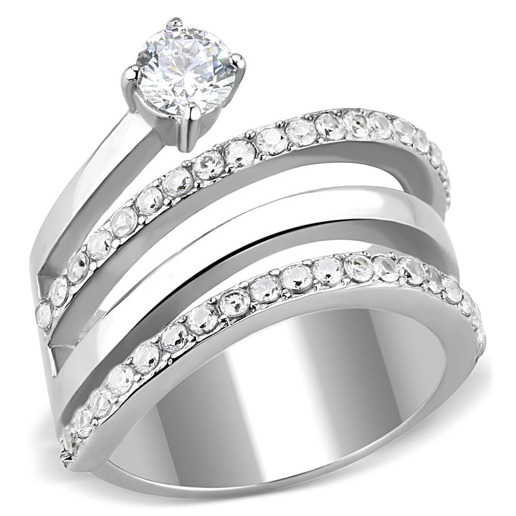 TK3254 - High polished (no plating) Stainless Steel Ring with AAA Grade CZ  in Clear - Joyeria Lady