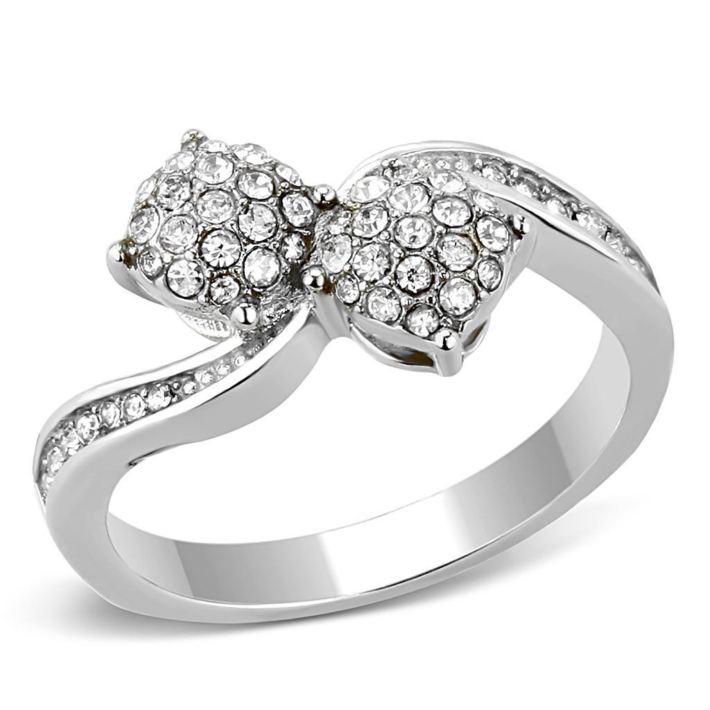 TK3255 - High polished (no plating) Stainless Steel Ring with Top Grade Crystal  in Clear - Joyeria Lady