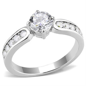 TK3256 - High polished (no plating) Stainless Steel Ring with AAA Grade CZ  in Clear - Joyeria Lady