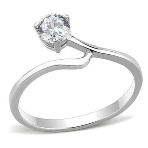 TK3257 - High polished (no plating) Stainless Steel Ring with AAA Grade CZ  in Clear - Joyeria Lady
