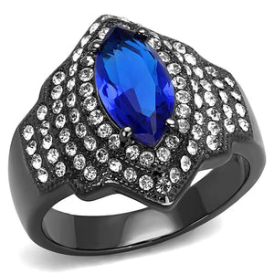 TK3258 - IP Light Black  (IP Gun) Stainless Steel Ring with Synthetic Synthetic Glass in Sapphire - Joyeria Lady