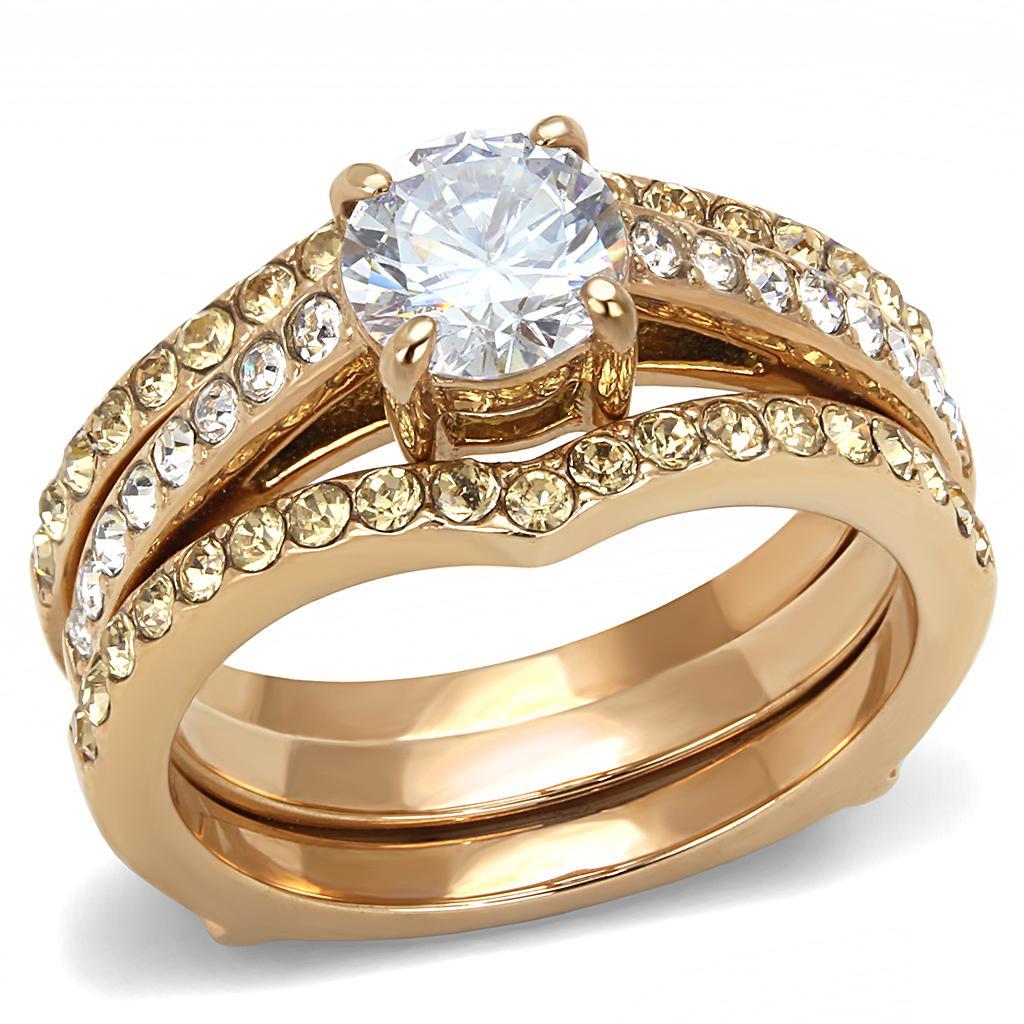 TK3264 - IP Rose Gold(Ion Plating) Stainless Steel Ring with AAA Grade CZ  in Clear - Joyeria Lady