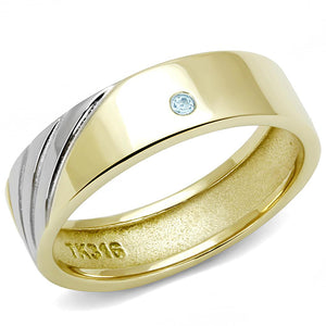 TK3267 Two-Tone IP Gold (Ion Plating) Stainless Steel Ring with Top Grade Crystal in Sea Blue - Joyeria Lady