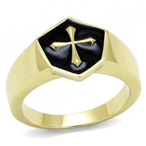 TK3268 IP Gold(Ion Plating) Stainless Steel Ring with Epoxy in Jet - Joyeria Lady