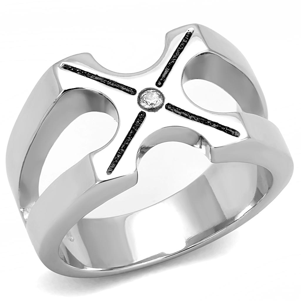 TK3278 High polished (no plating) Stainless Steel Ring with AAA Grade CZ in Clear - Joyeria Lady