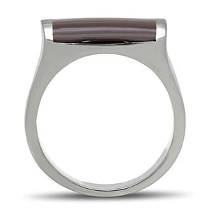TK327 High polished (no plating) Stainless Steel Ring with Epoxy in Brown