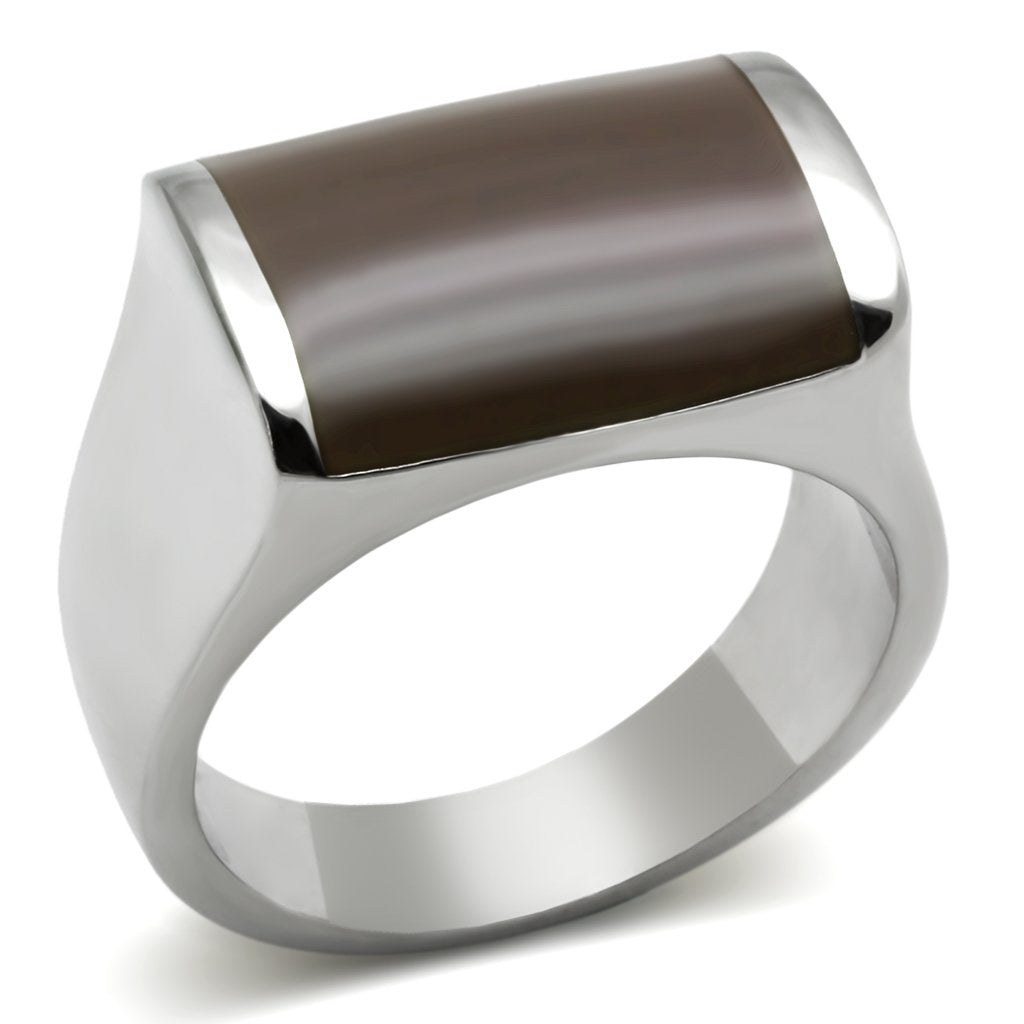 TK327 High polished (no plating) Stainless Steel Ring with Epoxy in Brown - Joyeria Lady
