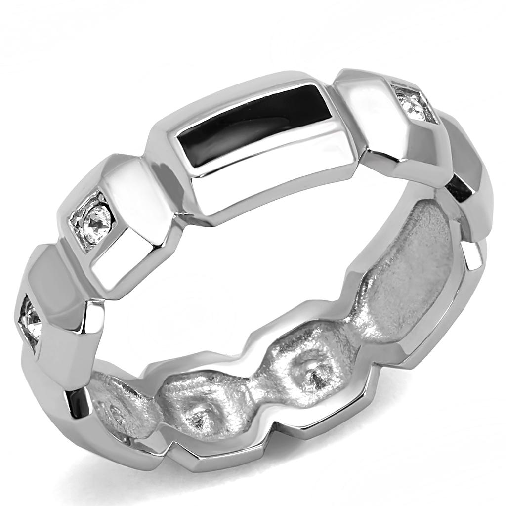 TK3281 High polished (no plating) Stainless Steel Ring with Top Grade Crystal in Clear - Joyeria Lady