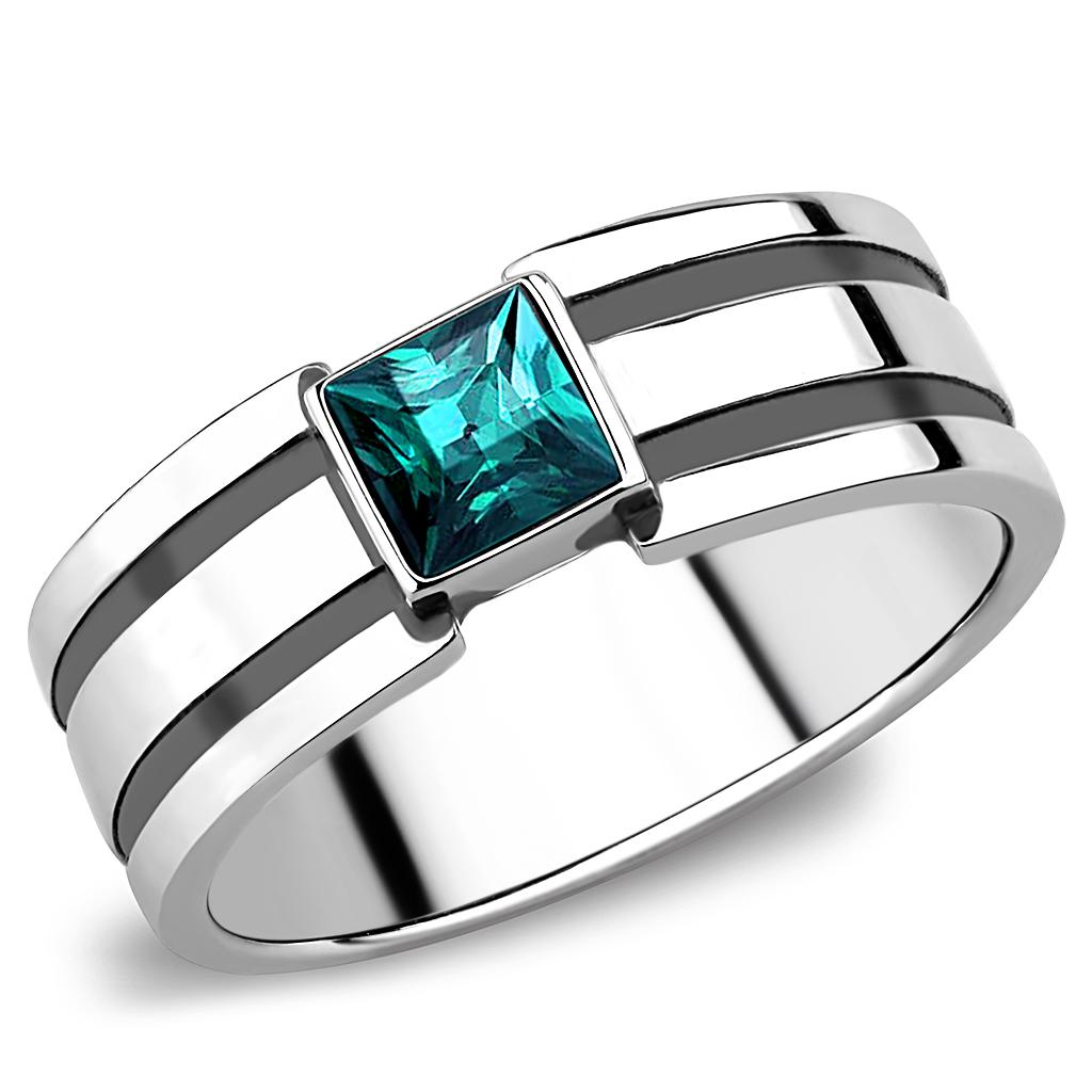 TK3291 High polished (no plating) Stainless Steel Ring with Top Grade Crystal in Blue Zircon - Joyeria Lady