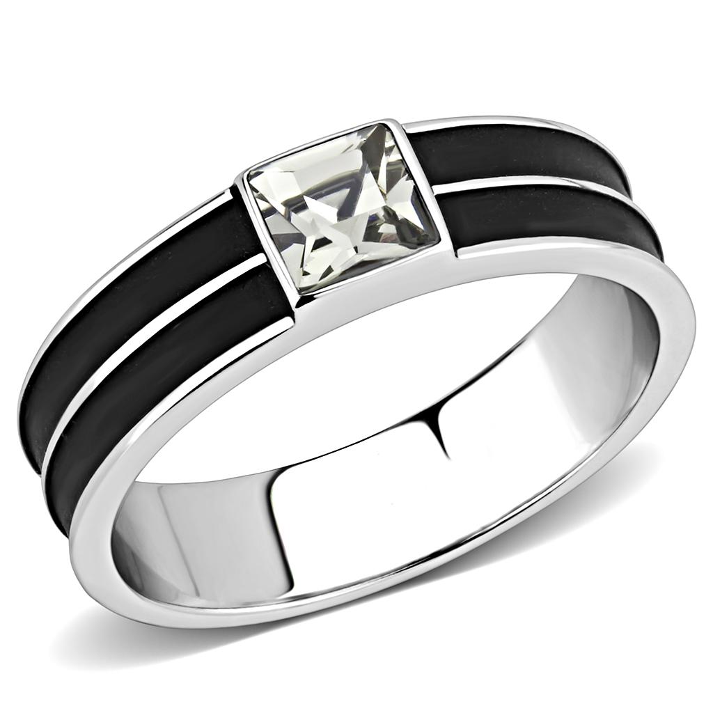 TK3292 High polished (no plating) Stainless Steel Ring with Top Grade Crystal in Black Diamond - Joyeria Lady