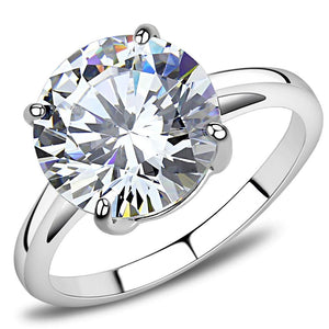 TK3428 - High polished (no plating) Stainless Steel Ring with AAA Grade CZ  in Clear - Joyeria Lady