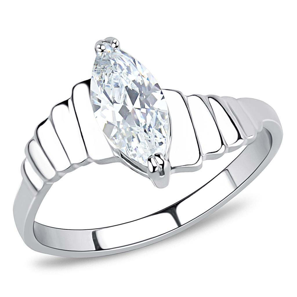 TK3429 - High polished (no plating) Stainless Steel Ring with AAA Grade CZ  in Clear - Joyeria Lady