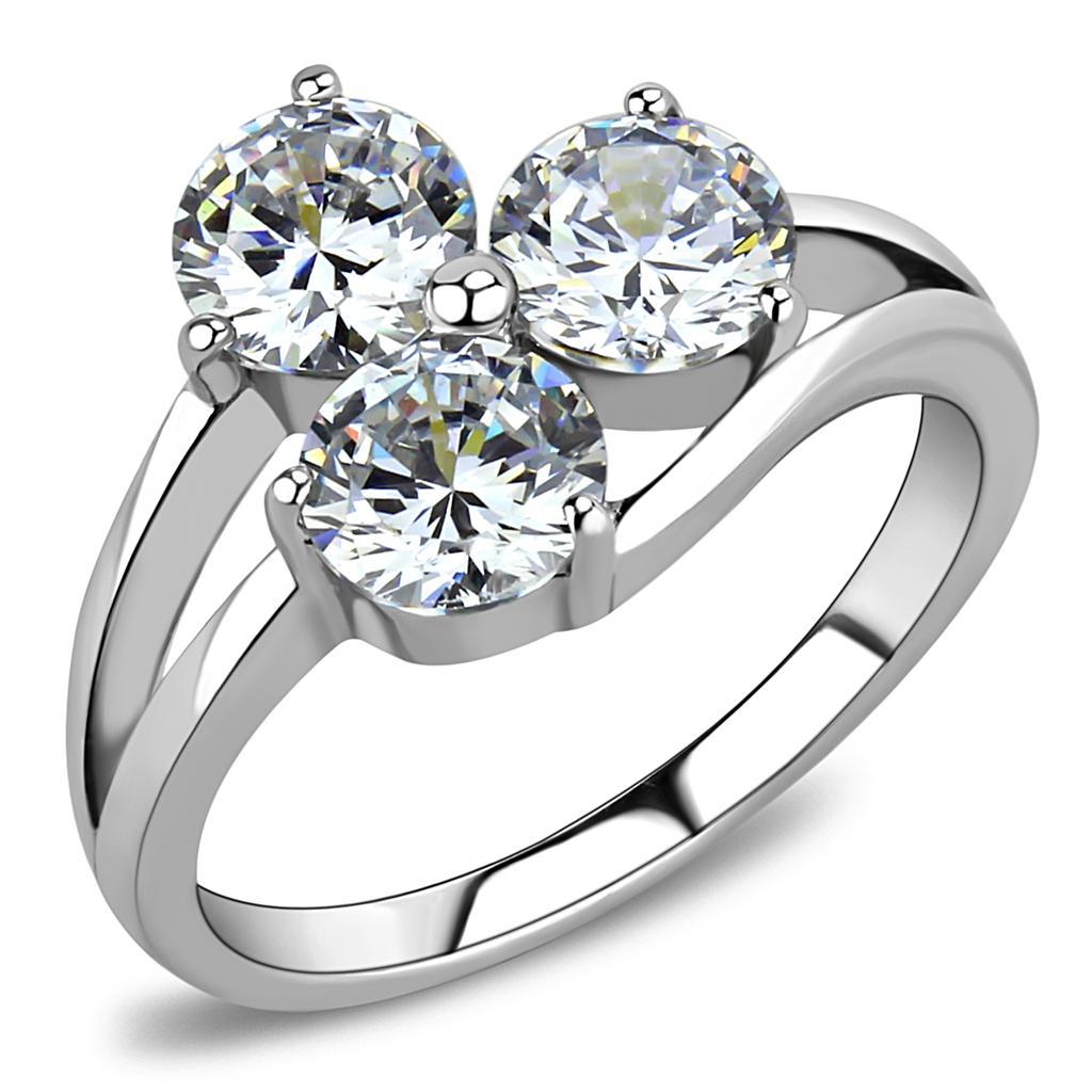 TK3430 - High polished (no plating) Stainless Steel Ring with AAA Grade CZ  in Clear - Joyeria Lady