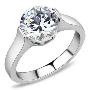 TK3432 - High polished (no plating) Stainless Steel Ring with AAA Grade CZ  in Clear - Joyeria Lady