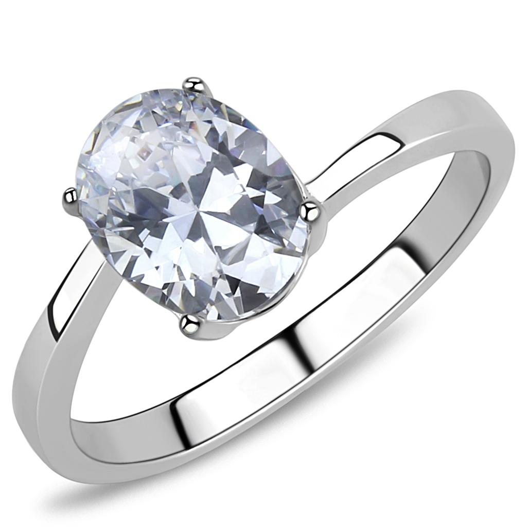 TK3433 - High polished (no plating) Stainless Steel Ring with AAA Grade CZ  in Clear - Joyeria Lady