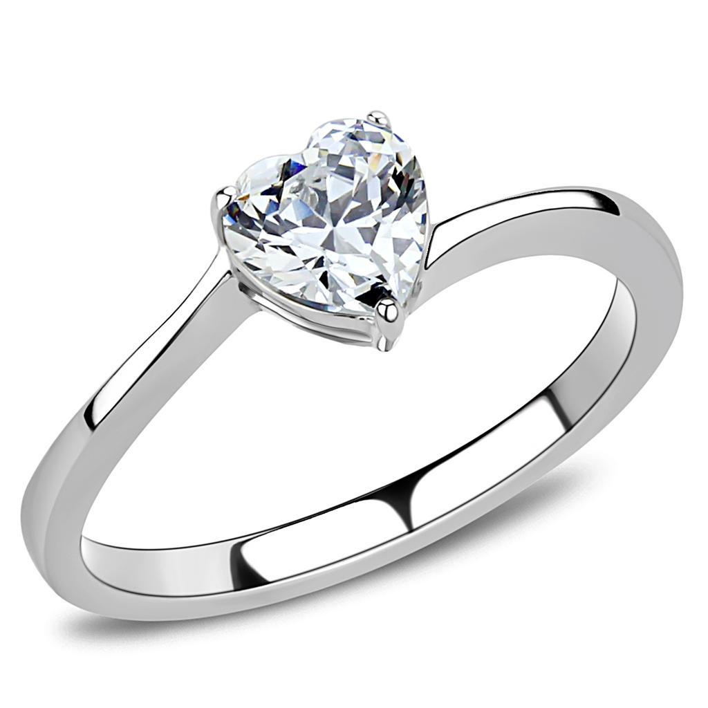 TK3434 - High polished (no plating) Stainless Steel Ring with AAA Grade CZ  in Clear - Joyeria Lady
