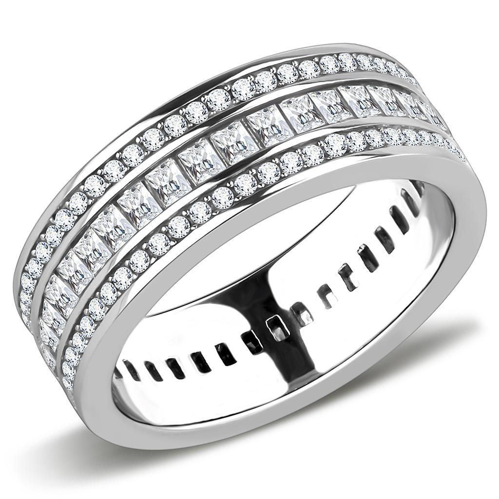 TK3435 - High polished (no plating) Stainless Steel Ring with AAA Grade CZ  in Clear - Joyeria Lady