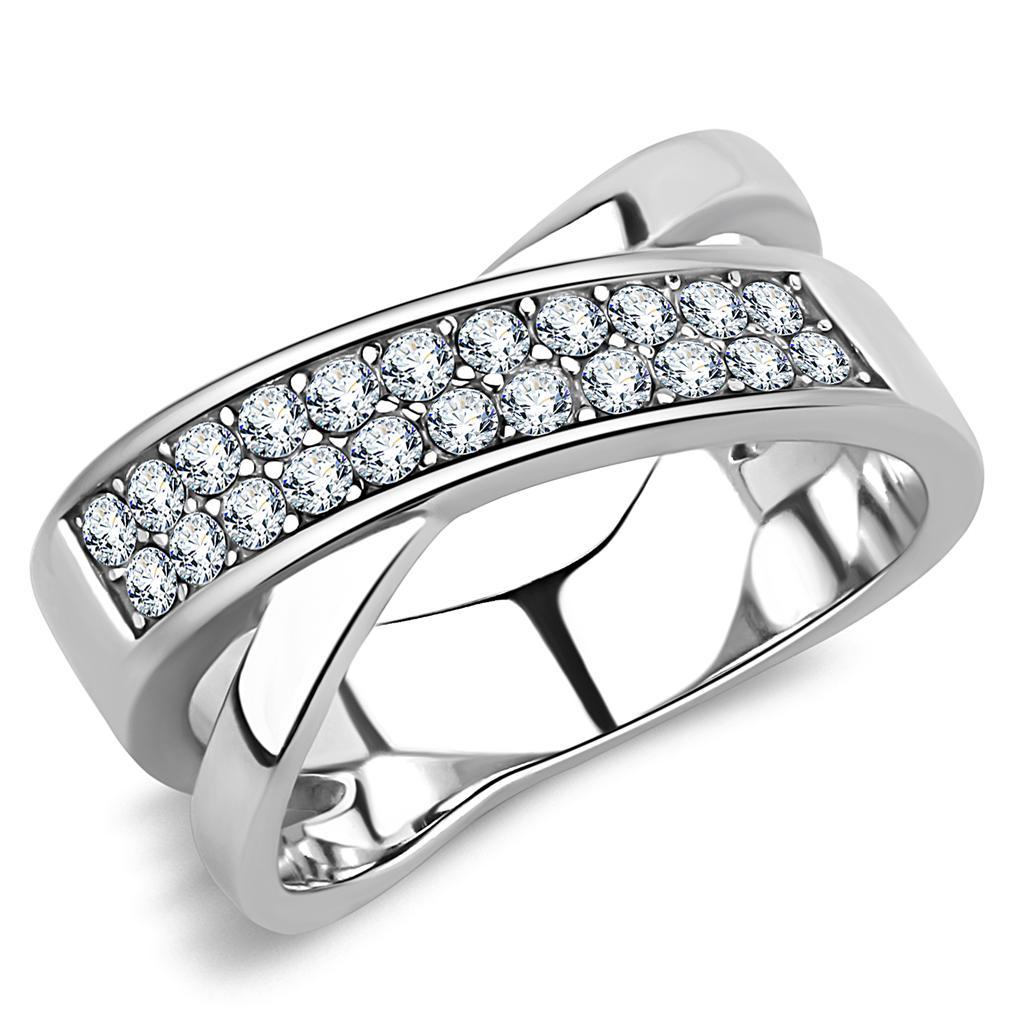 TK3436 - High polished (no plating) Stainless Steel Ring with Top Grade Crystal  in Clear - Joyeria Lady