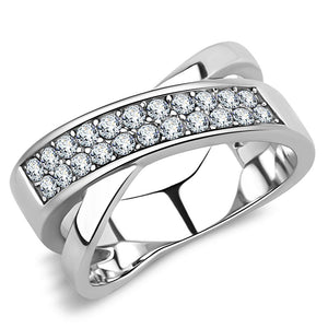 TK3436 - High polished (no plating) Stainless Steel Ring with Top Grade Crystal  in Clear - Joyeria Lady