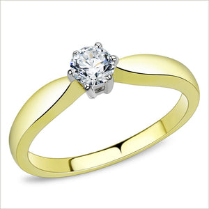 TK3440 - Two-Tone IP Gold (Ion Plating) Stainless Steel Ring with AAA Grade CZ  in Clear - Joyeria Lady