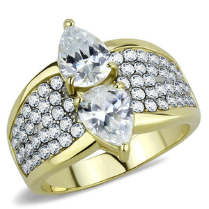 TK3442 - Two-Tone IP Gold (Ion Plating) Stainless Steel Ring with AAA Grade CZ  in Clear - Joyeria Lady