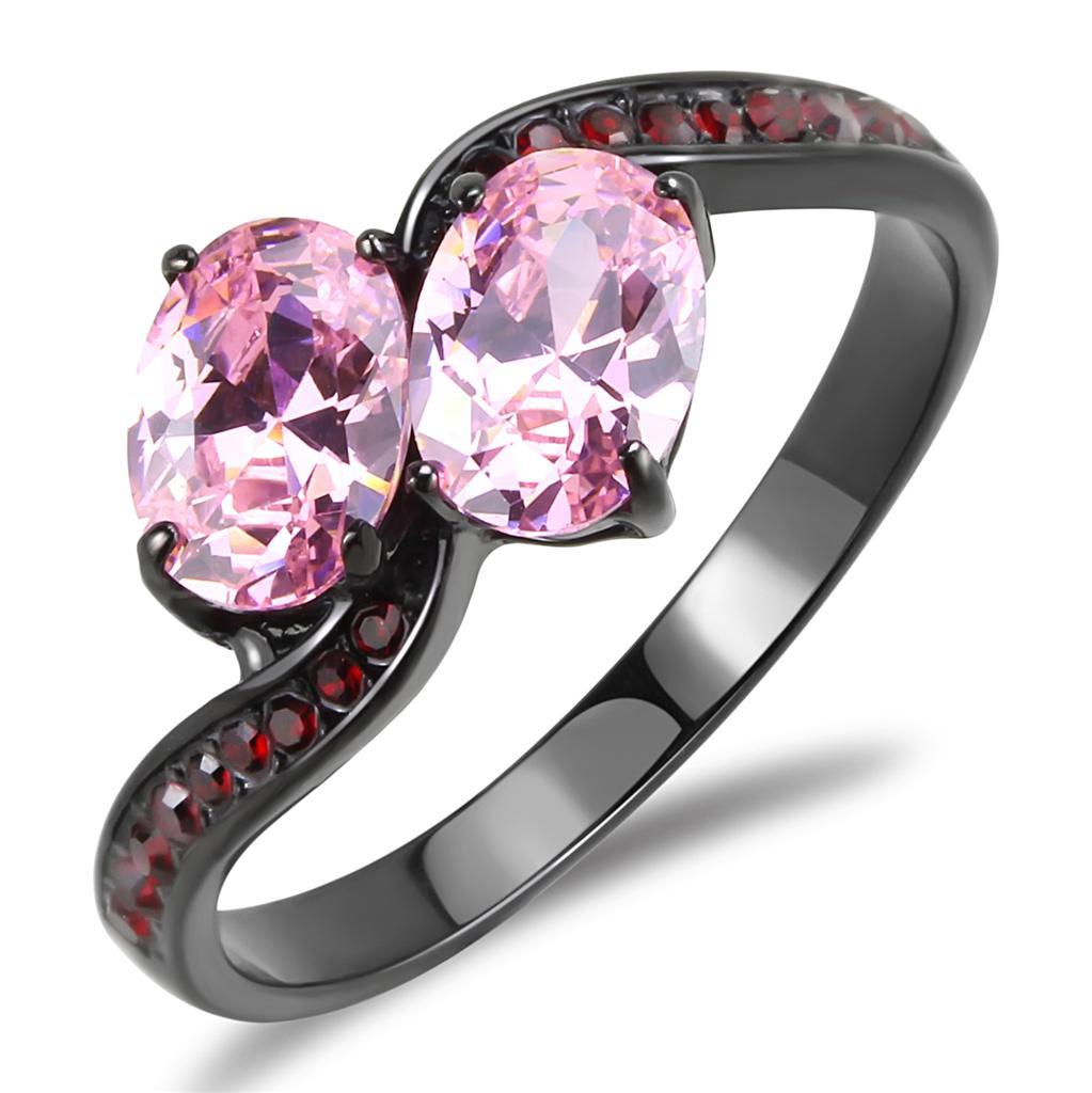 TK3444 - IP Black(Ion Plating) Stainless Steel Ring with AAA Grade CZ  in Rose - Joyeria Lady