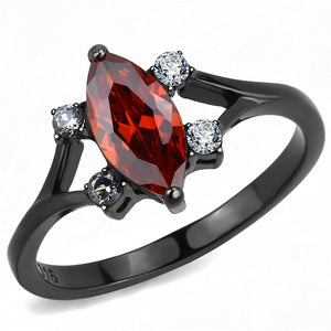 TK3445 - IP Black(Ion Plating) Stainless Steel Ring with AAA Grade CZ  in Garnet - Joyeria Lady