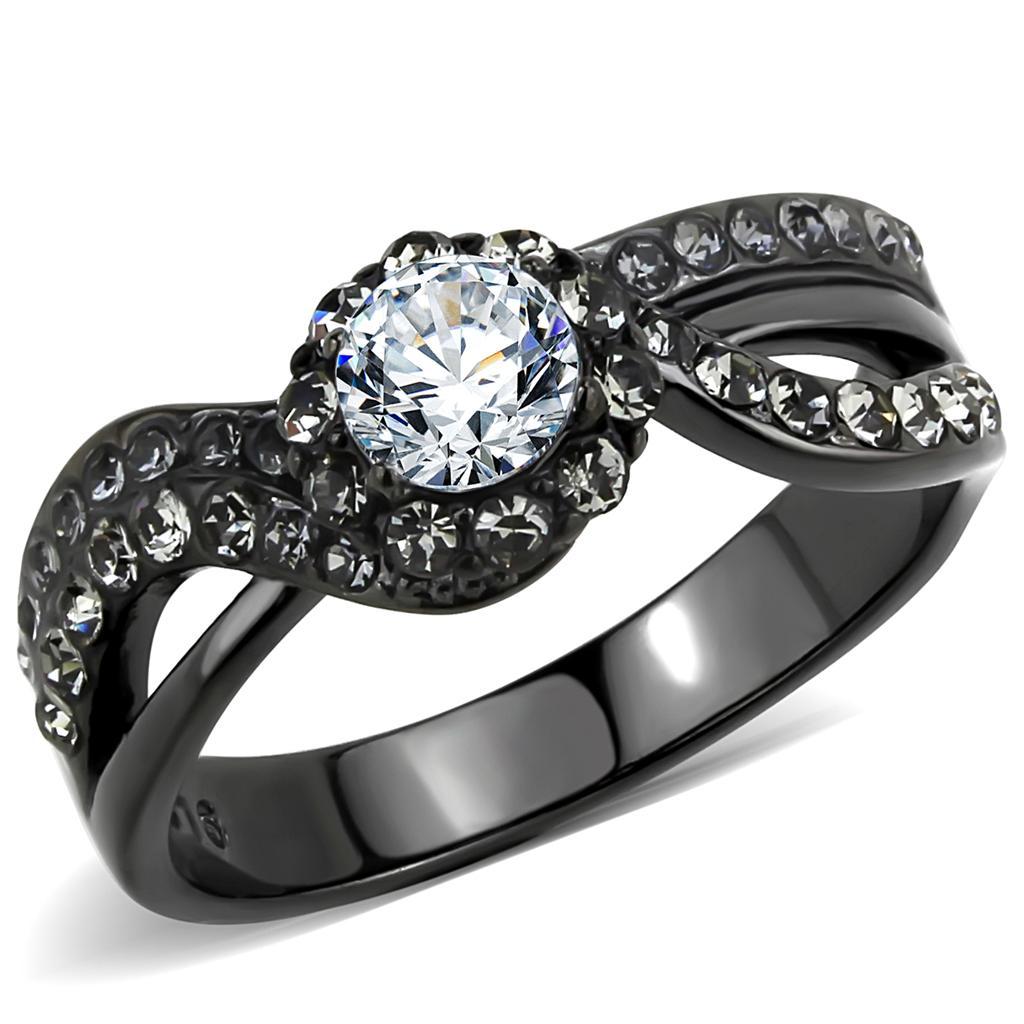 TK3448 - IP Light Black  (IP Gun) Stainless Steel Ring with AAA Grade CZ  in Clear - Joyeria Lady