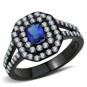 TK3449 - IP Black(Ion Plating) Stainless Steel Ring with Synthetic Synthetic Glass in Montana - Joyeria Lady