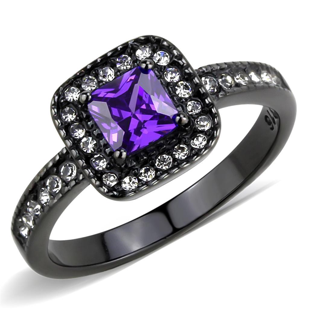 TK3450 - IP Black(Ion Plating) Stainless Steel Ring with AAA Grade CZ  in Tanzanite - Joyeria Lady