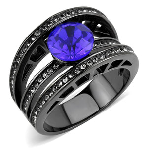 TK3453 - IP Light Black  (IP Gun) Stainless Steel Ring with Top Grade Crystal  in Sapphire - Joyeria Lady