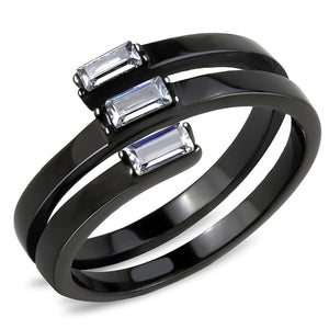 TK3455 - IP Black(Ion Plating) Stainless Steel Ring with AAA Grade CZ  in Clear - Joyeria Lady