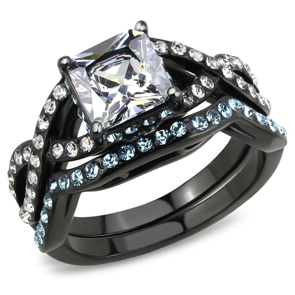 TK3457 - IP Black(Ion Plating) Stainless Steel Ring with AAA Grade CZ  in Clear - Joyeria Lady