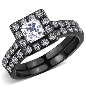 TK3458 - IP Black(Ion Plating) Stainless Steel Ring with AAA Grade CZ  in Clear - Joyeria Lady