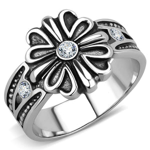 TK3462 High polished (no plating) Stainless Steel Ring with Top Grade Crystal in Clear - Joyeria Lady